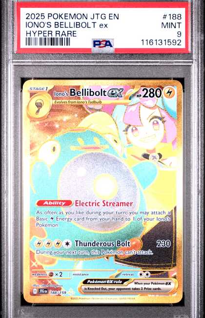 2025 Pokemon JTG EN-Journey Together Iono's Bellibolt EX #188 Hyper Rare PSA 9