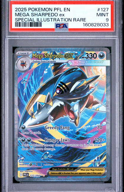 2025 Pokemon PFL EN-Phantasmal Flames Mega Sharpedo EX #127 Special Illustration Rare PSA 9