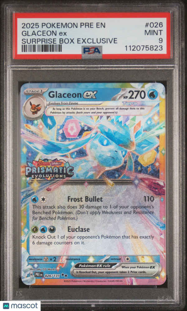 2025 Pokemon Pre EN-Prismatic Evolutions Glaceon EX #026 Surprise Box Exclusive PSA 9