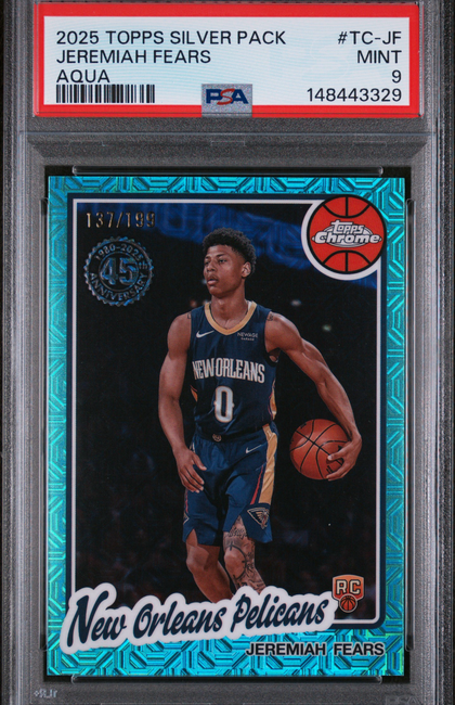 2025 Topps Silver Pack 1980-81 Topps Chrome NBA Jeremiah Fears #TC-JF Aqua PSA 9