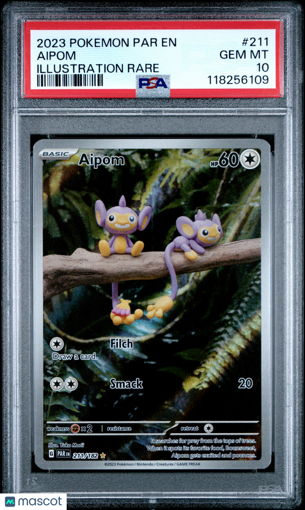 2023 Pokemon Par EN-Paradox Rift Aipom #211 Illustration Rare PSA 10