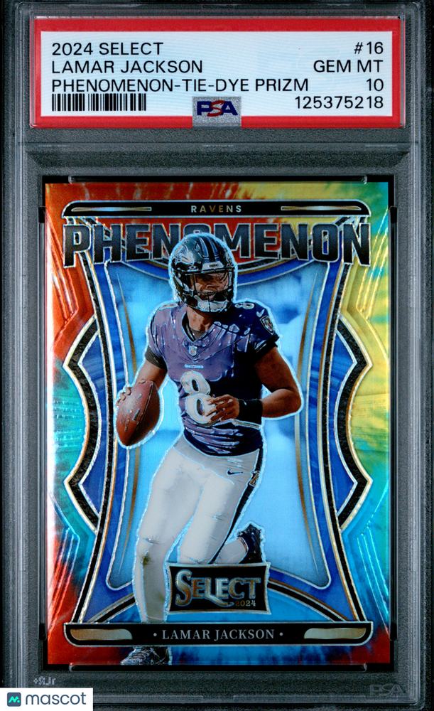2024 Panini Select Phenomenon Lamar Jackson #16 Tie Dye Prizm PSA 10