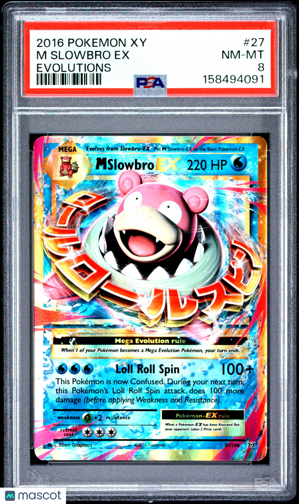 2016 Pokemon Xy Evolutions M Slowbro EX #27 Evolutions PSA 8