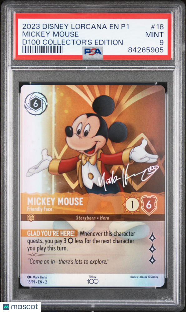 2023 Disney Lorcana EN P1-Promo Mickey Mouse #18 D100 Collector's Edition PSA 9