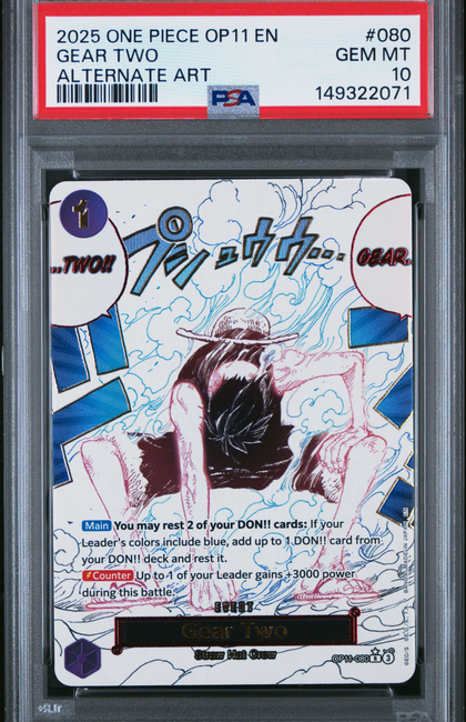 2025 One Piece Op11-A Fist Of Divine Speed Gear Two #080 Alternate Art PSA 10