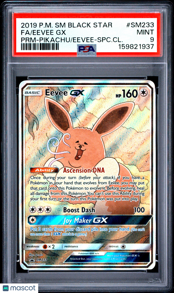 2019 Pokemon SM Black Star Promo Eevee GX #SM233 PRM-Pikachu/Eevee-SPC.CL. Fa PSA 9