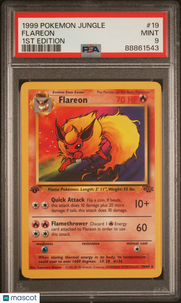 1999 Pokemon Jungle Flareon #19 1st Edition PSA 9