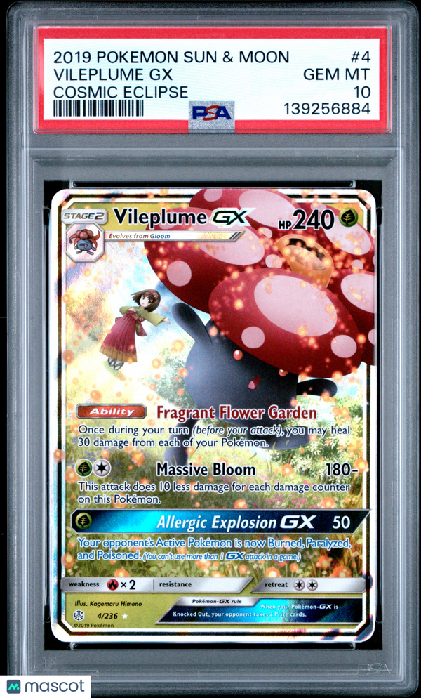 2019 Pokemon Sun & Moon Cosmic Eclipse Vileplume GX #4 Cosmic Eclipse PSA 10