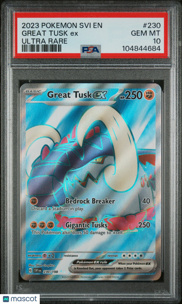 2023 Pokemon Svi EN-Scarlet & Violet Great Tusk EX #230 Ultra Rare PSA 10