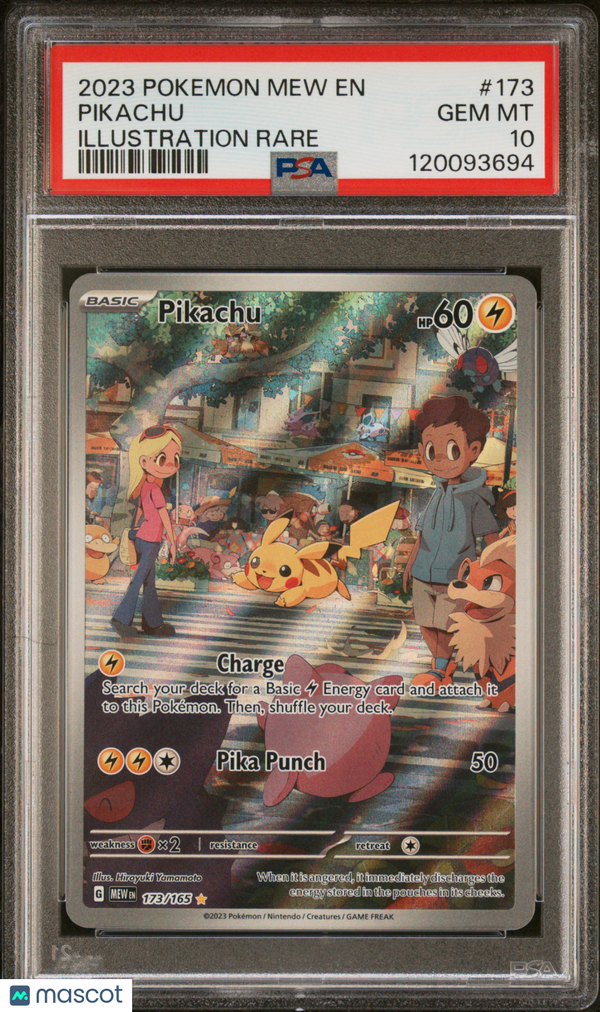 2023 Pokemon Mew EN-151 Pikachu #173 Illustration Rare PSA 10