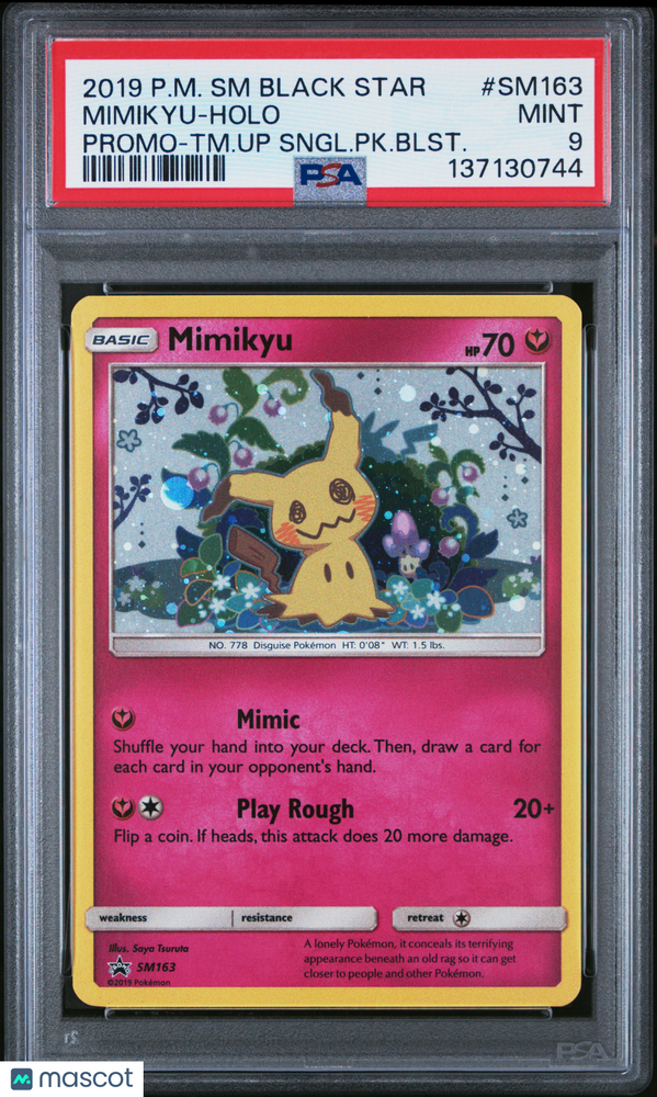 2019 Pokemon SM Black Star Promo Mimikyu #SM163 Promo-TM.Up Sngl.PK.Blst. PSA 9