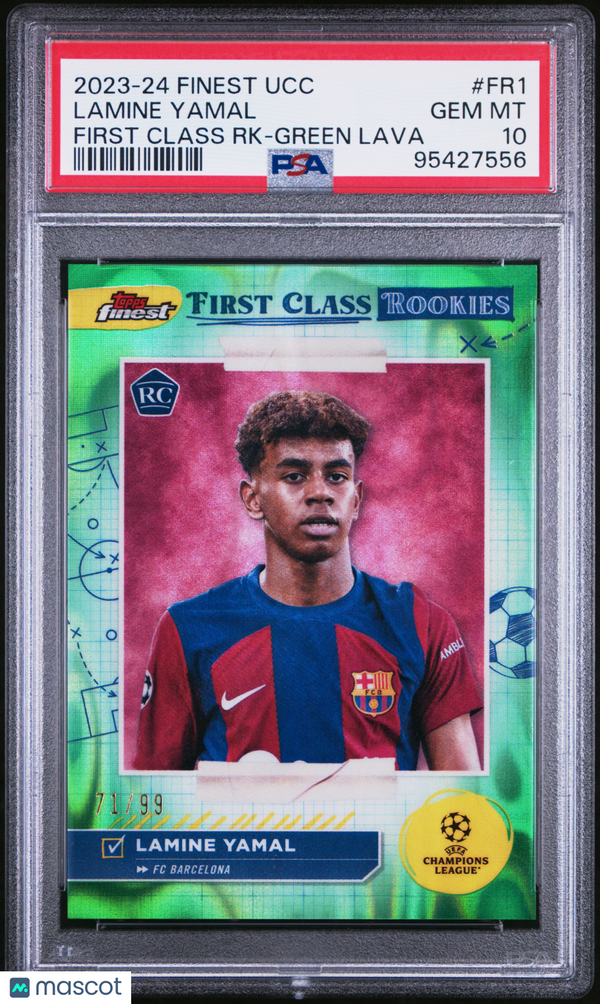 2023 Topps Finest UEFA Finest First Class Rookie Lamine Yamal Green Lava PSA 10