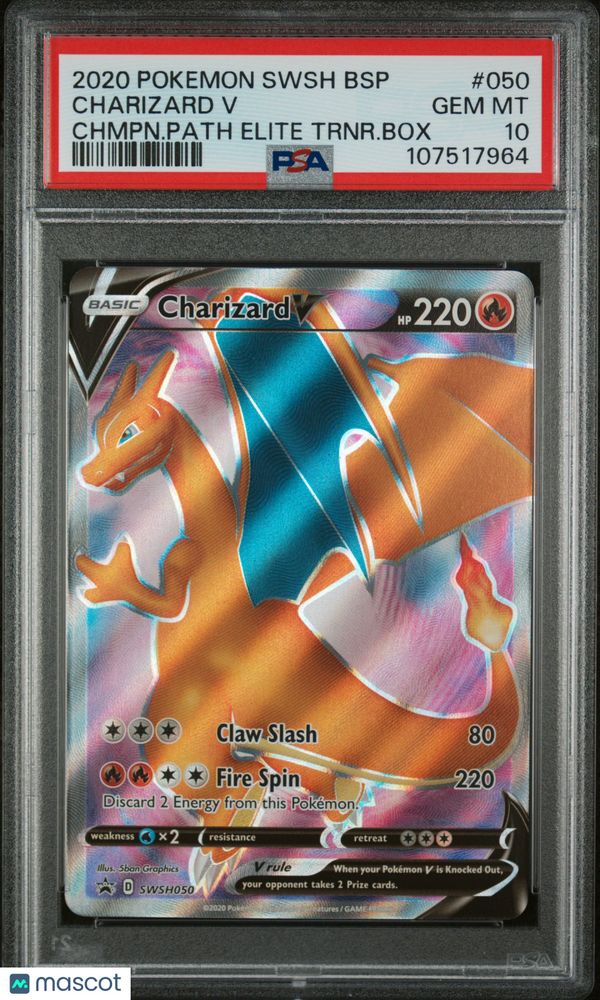 2020 Pokemon Swsh Black Star Promo Charizard V #050 Chmpn.Path Elite Trnr.Box PSA 10