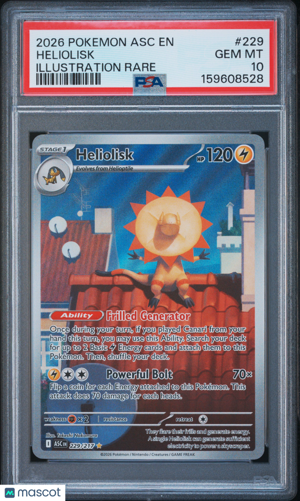 2026 Pokemon Asc EN-Ascended Heroes Heliolisk #229 Illustration Rare PSA 10