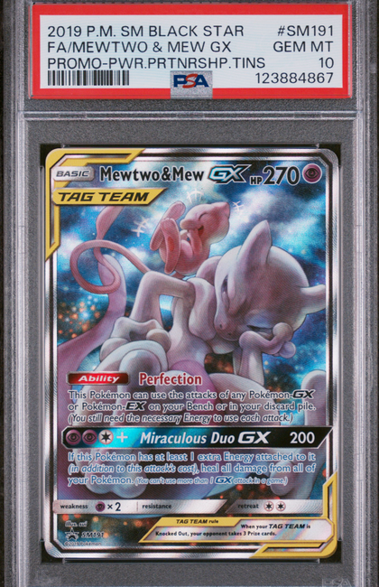 2019 Pokemon Sun & Moon Black Star Promos Mewtwo & Mew GX #SM191 Promo PSA 10