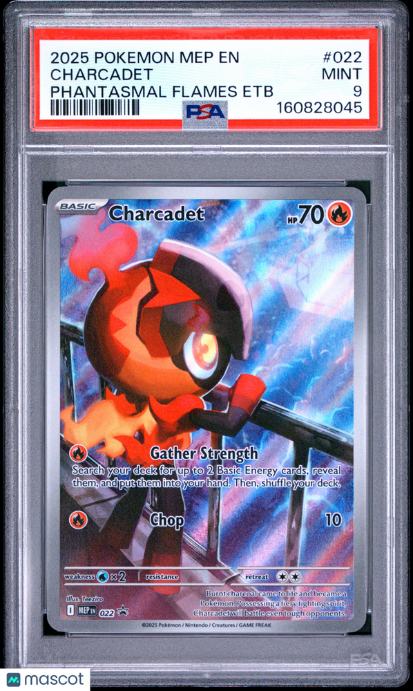 2025 Pokemon Mep EN-Me Black Star Promo Charcadet #022 Phantasmal Flames Etb PSA 9