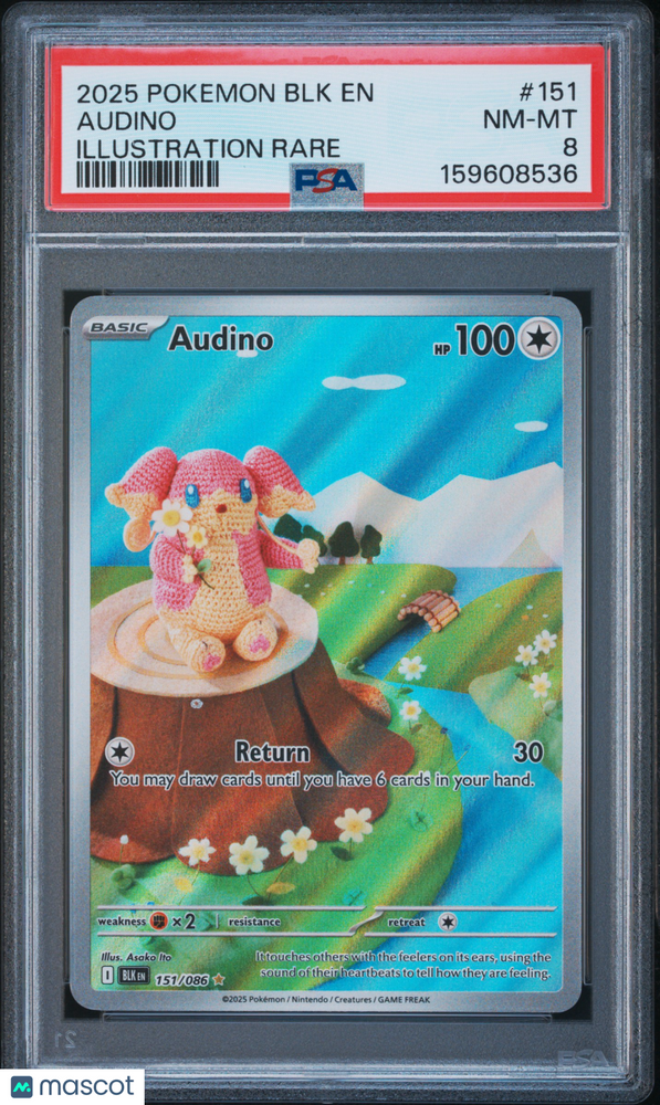 2025 Pokemon BLK EN-Black Bolt Audino #151 Illustration Rare PSA 8
