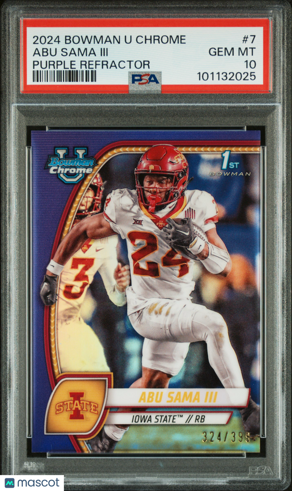 2024 Bowman University Chrome Abu Sama III #7 Purple Refractor PSA 10