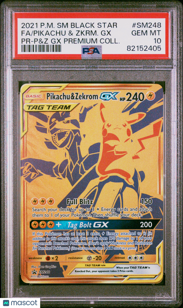 2021 Pokemon SM Black Star Promo Pikachu & Zkrm. GX #SM248 PR-P&Z GX Premium Coll. Fa PSA 10