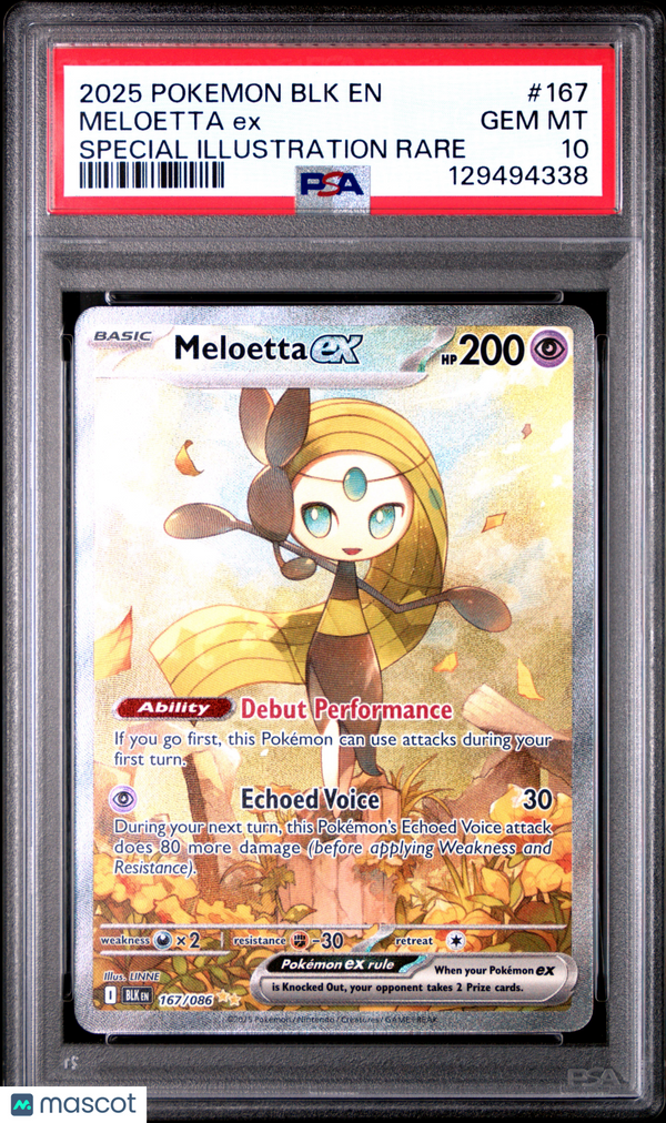 2025 Pokemon BLK EN-Black Bolt Meloetta EX #167 Special Illustration Rare PSA 10