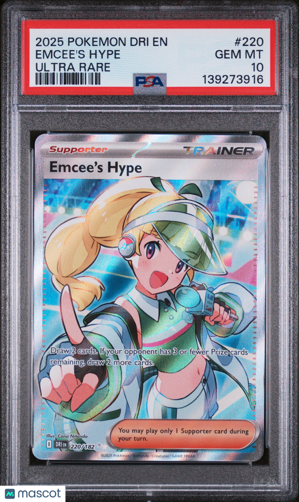 2025 Pokemon Dri EN-Destined Rivals Emcee's Hype #220 Ultra Rare PSA 10