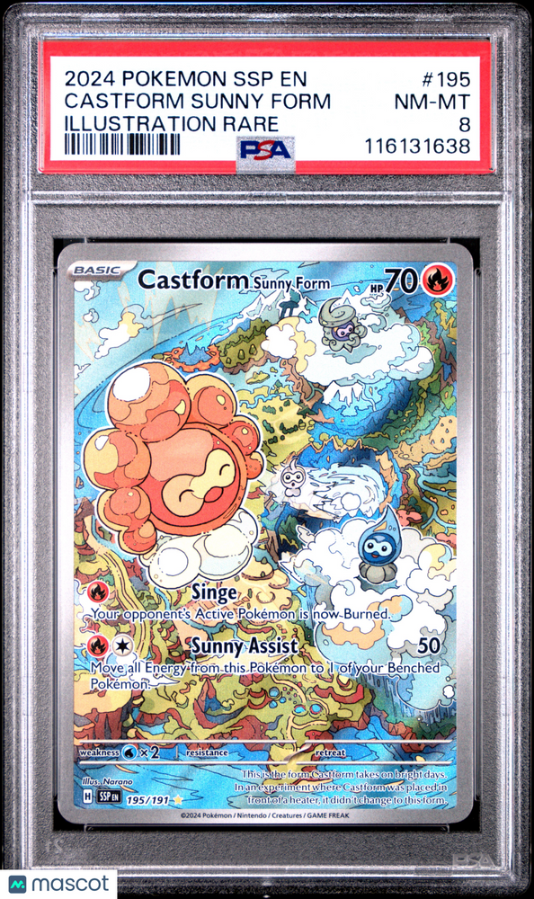2024 Pokemon SSP EN-Surging Sparks Castform Sunny Form #195 Illustration Rare PSA 8