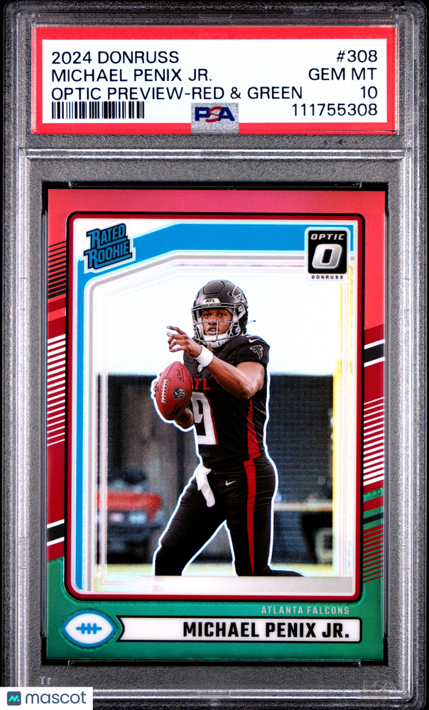 2024 Panini Donruss Michael Penix JR. #308 Optic Preview Red & Green PSA 10