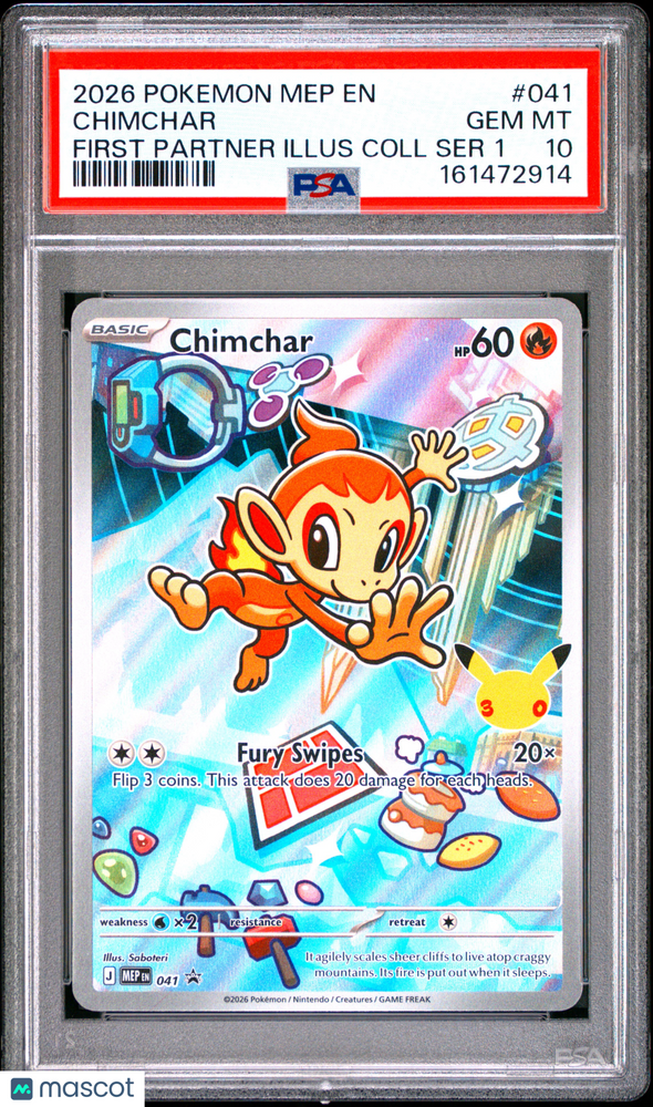 2026 Pokemon Mep EN-Me Black Star Promo Chimchar #041 First Partner Ser 1 PSA 10