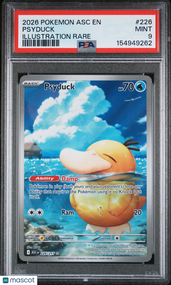 2026 Pokemon Asc EN-Ascended Heroes Psyduck #226 Illustration Rare PSA 9