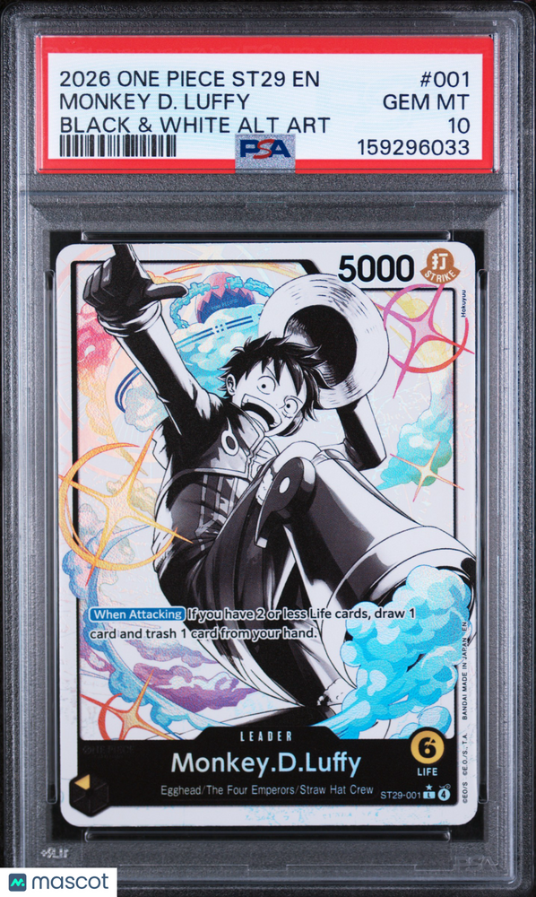 2026 One Piece Starter Deck St29-Egghead Monkey D. Luffy #001 B&W Alt Art PSA 10