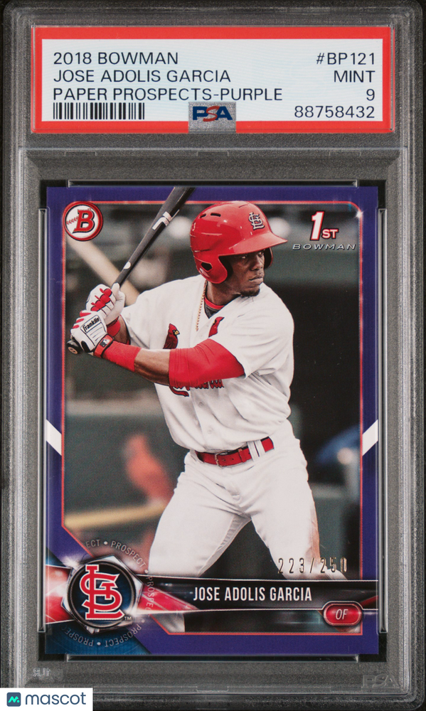 2018 Bowman Paper Prospects Jose Adolis Garcia #BP121 Purple PSA 9