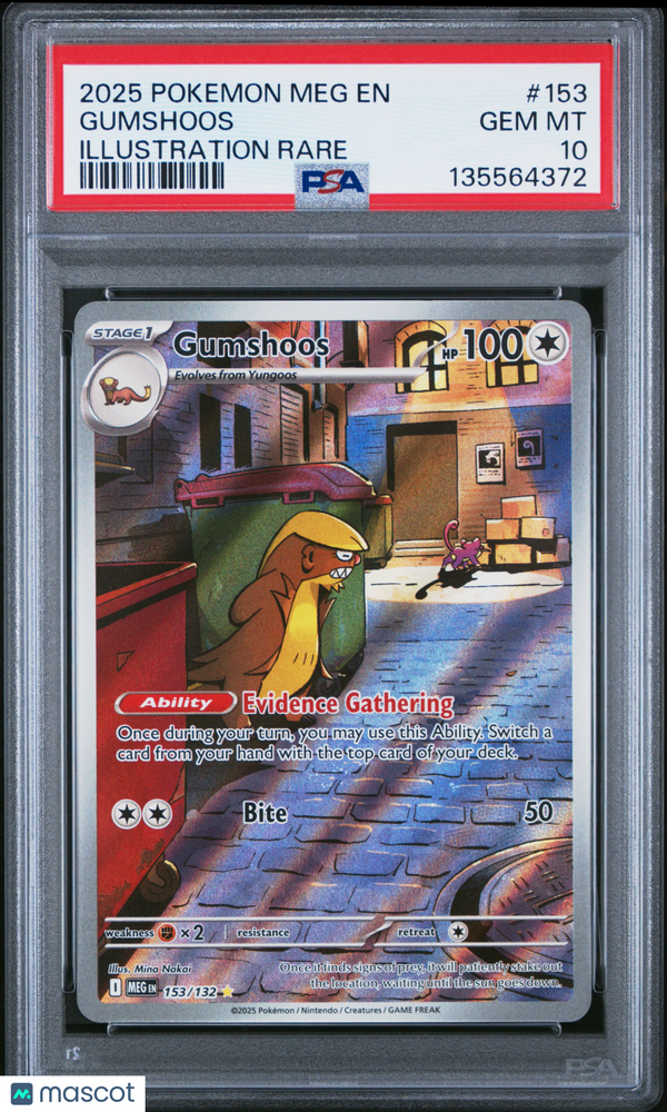 2025 Pokemon Meg EN-Mega Evolution Gumshoos #153 Illustration Rare PSA 10