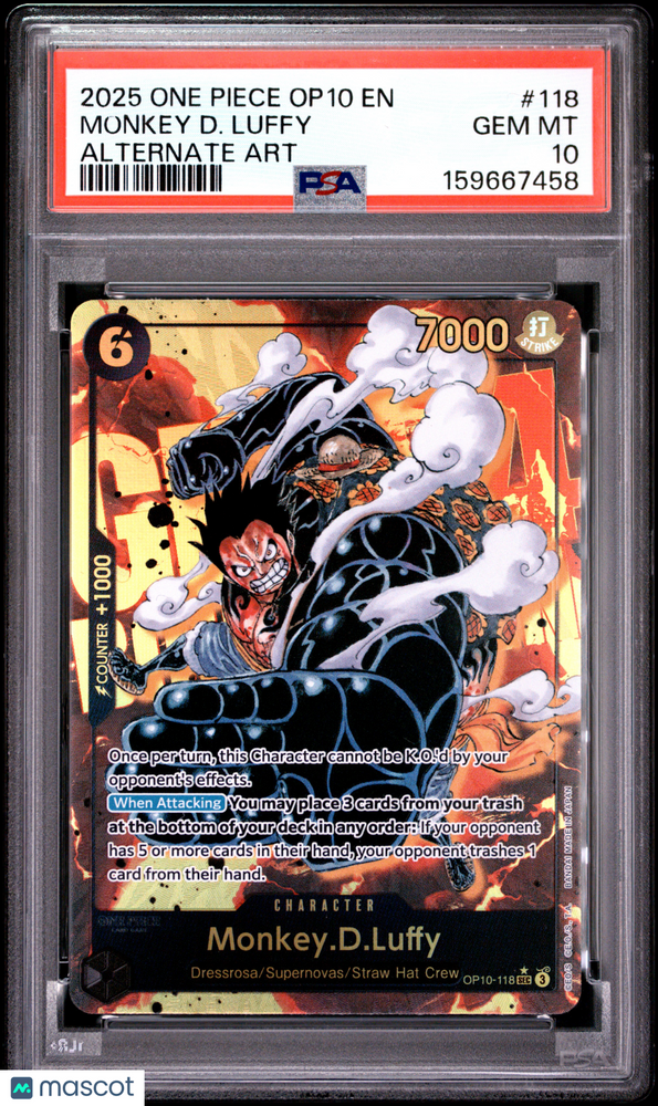 2025 One Piece Op10-Royal Blood Monkey D. Luffy #118 Alternate Art PSA 10