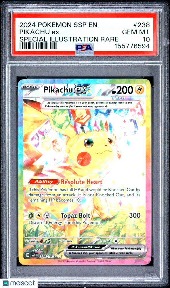 2024 Pokemon SSP EN-Surging Sparks Pikachu EX #238 SIR PSA 10