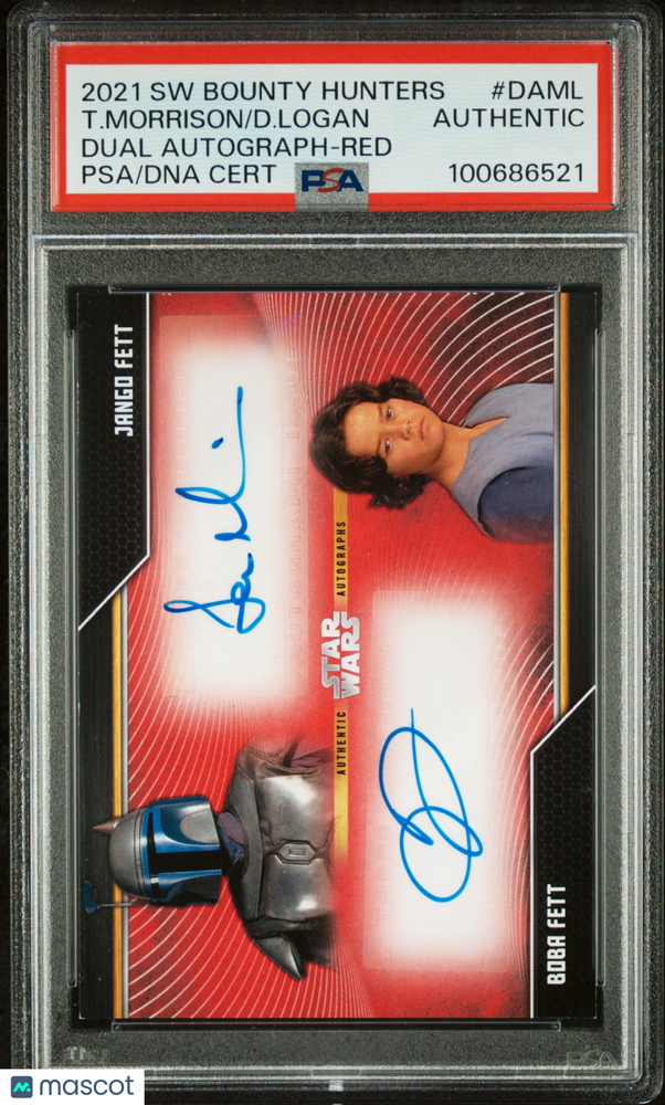 2021 Topps StarWars Bounty Hunters Dual Autographs D. Logan T. Morrison PSA