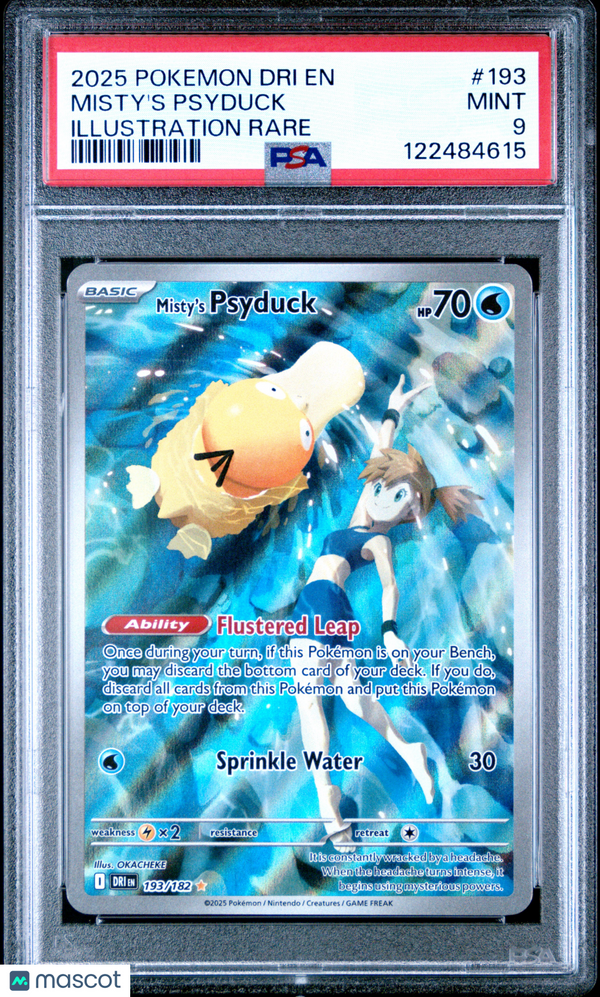 2025 Pokemon Dri EN-Destined Rivals Misty's Psyduck #193 Illustration Rare PSA 9