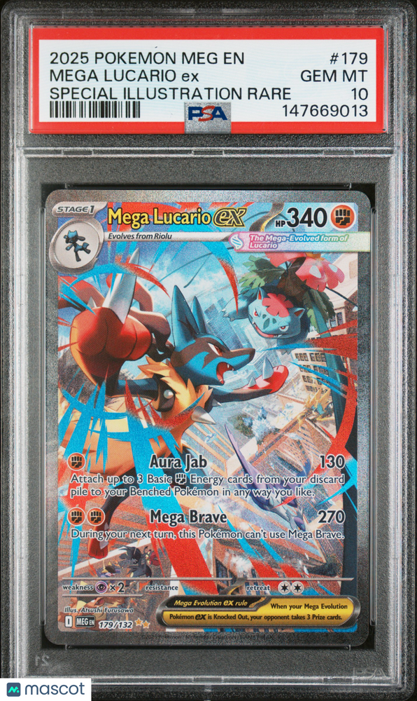 2025 Pokemon Meg EN-Mega Evolution Mega Lucario EX #179 Special Illustration Rare PSA 10