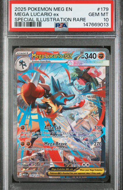 2025 Pokemon Meg EN-Mega Evolution Mega Lucario EX #179 Special Illustration Rare PSA 10