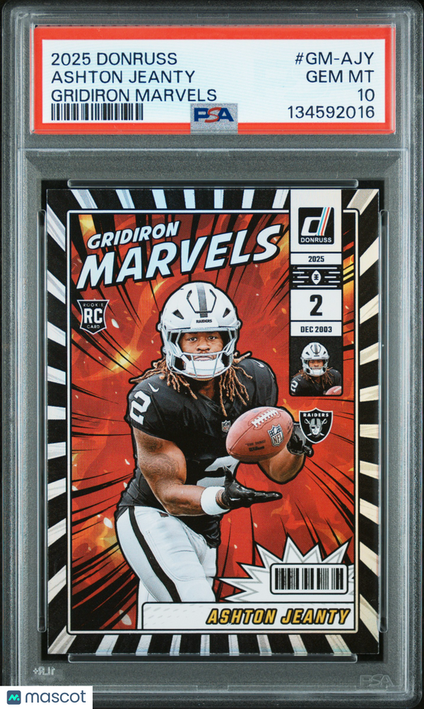 2025 Panini Donruss Gridiron Marvels Ashton Jeanty #GM-AJY PSA 10