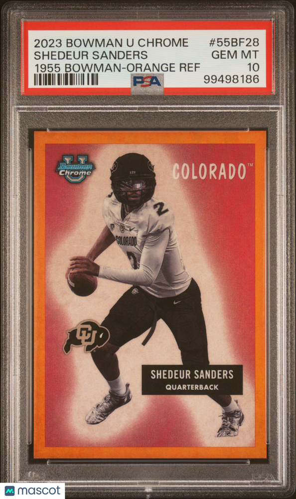 2023 Bowman University Chrome 1955 Bowman Shedeur Sanders #55BF28 Orange Ref PSA 10