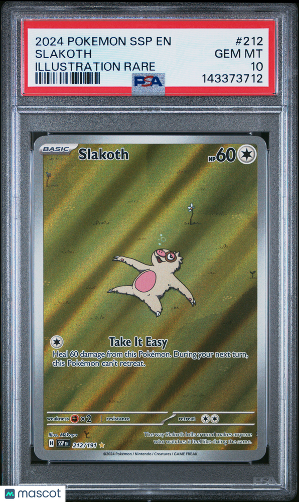 2024 Pokemon SSP EN-Surging Sparks Slakoth #212 Illustration Rare PSA 10