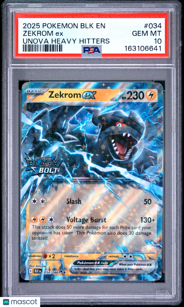 2025 Pokemon BLK EN-Black Bolt Zekrom EX #034 Unova Heavy Hitters PSA 10