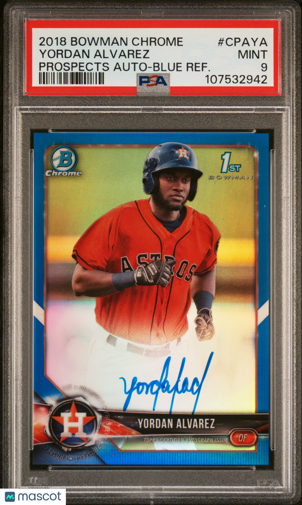 2018 Bowman Chrome Prospects Auto Yordan Alvarez #CPAYA Blue Refractor PSA 9