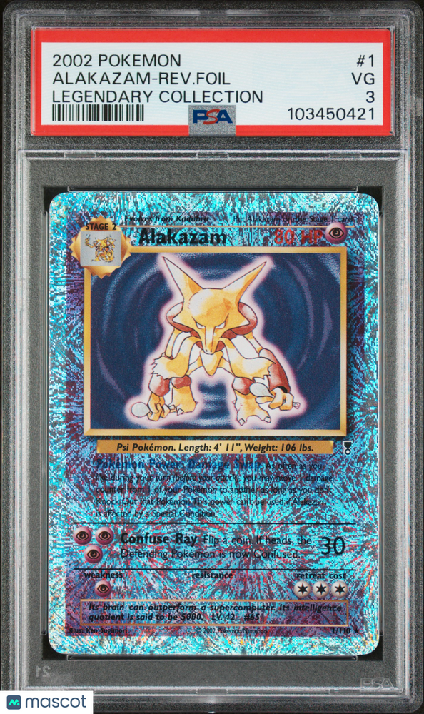2002 Pokemon Legendary Collection Alakazam-Rev. Foil #1 Legendary Collection PSA 3