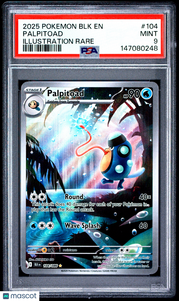 2025 Pokemon BLK EN-Black Bolt Palpitoad #104 Illustration Rare PSA 9