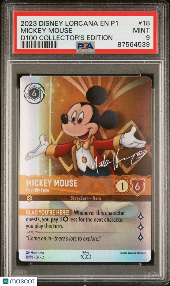 2023 Disney Lorcana EN P1-Promo Mickey Mouse #18 D100 Collector's Edition PSA 9