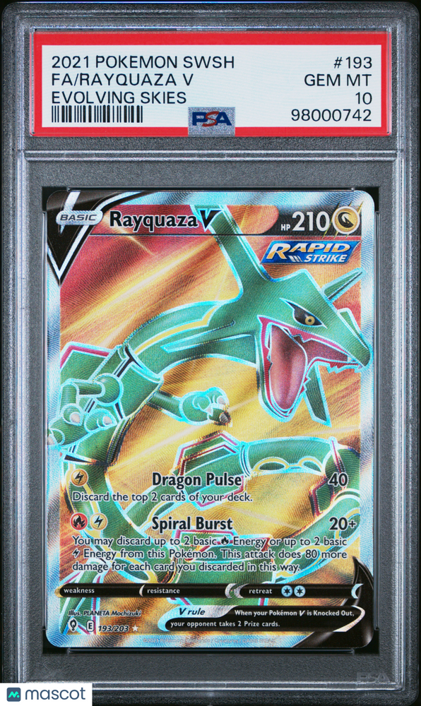 2021 Pokemon Sword & Shield Evolving Skies Rayquaza V #193 Evolving Skies Fa PSA 10