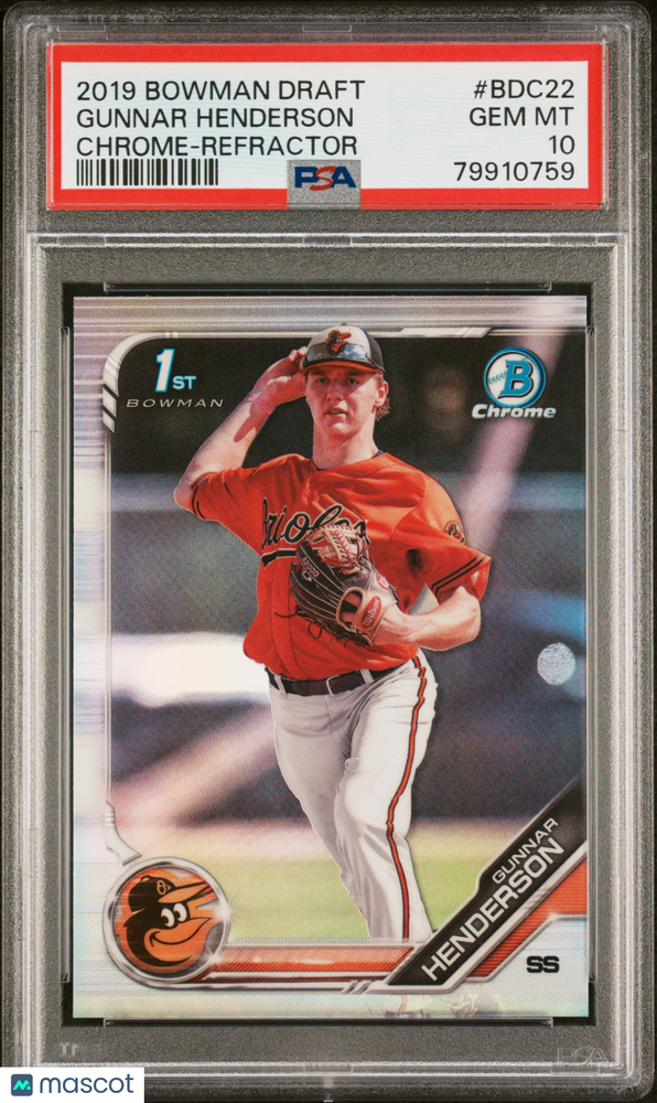 2019 Bowman Draft Gunnar Henderson #BDC22 Chrome Refractor PSA 10