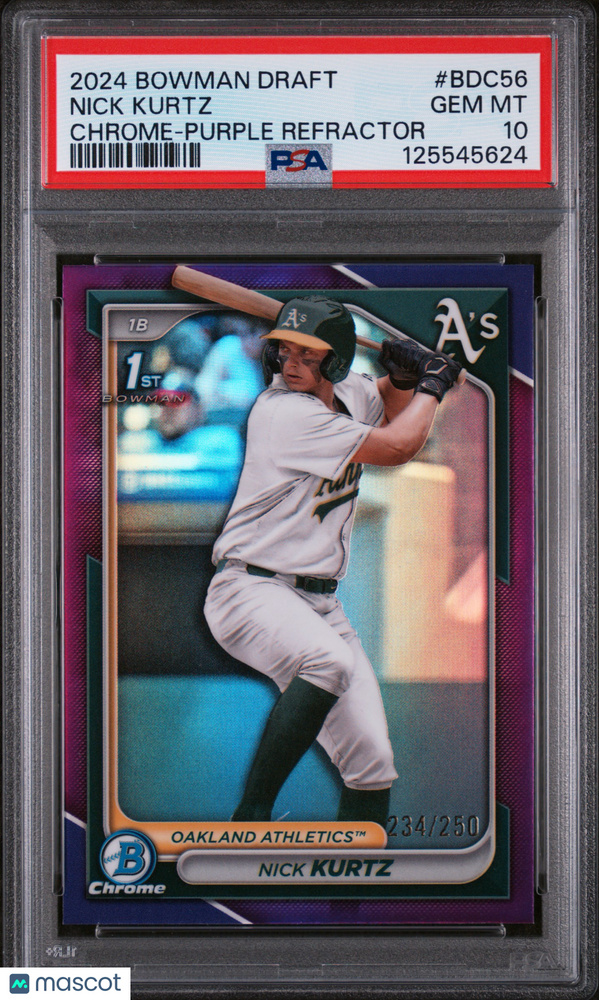 2024 Bowman Draft Nick Kurtz #BDC56 Chrome Purple Refractor PSA 10