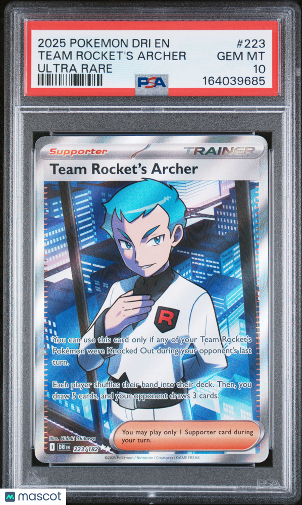 2025 Pokemon Dri EN-Destined Rivals Team Rocket's Archer #223 Ultra Rare PSA 10